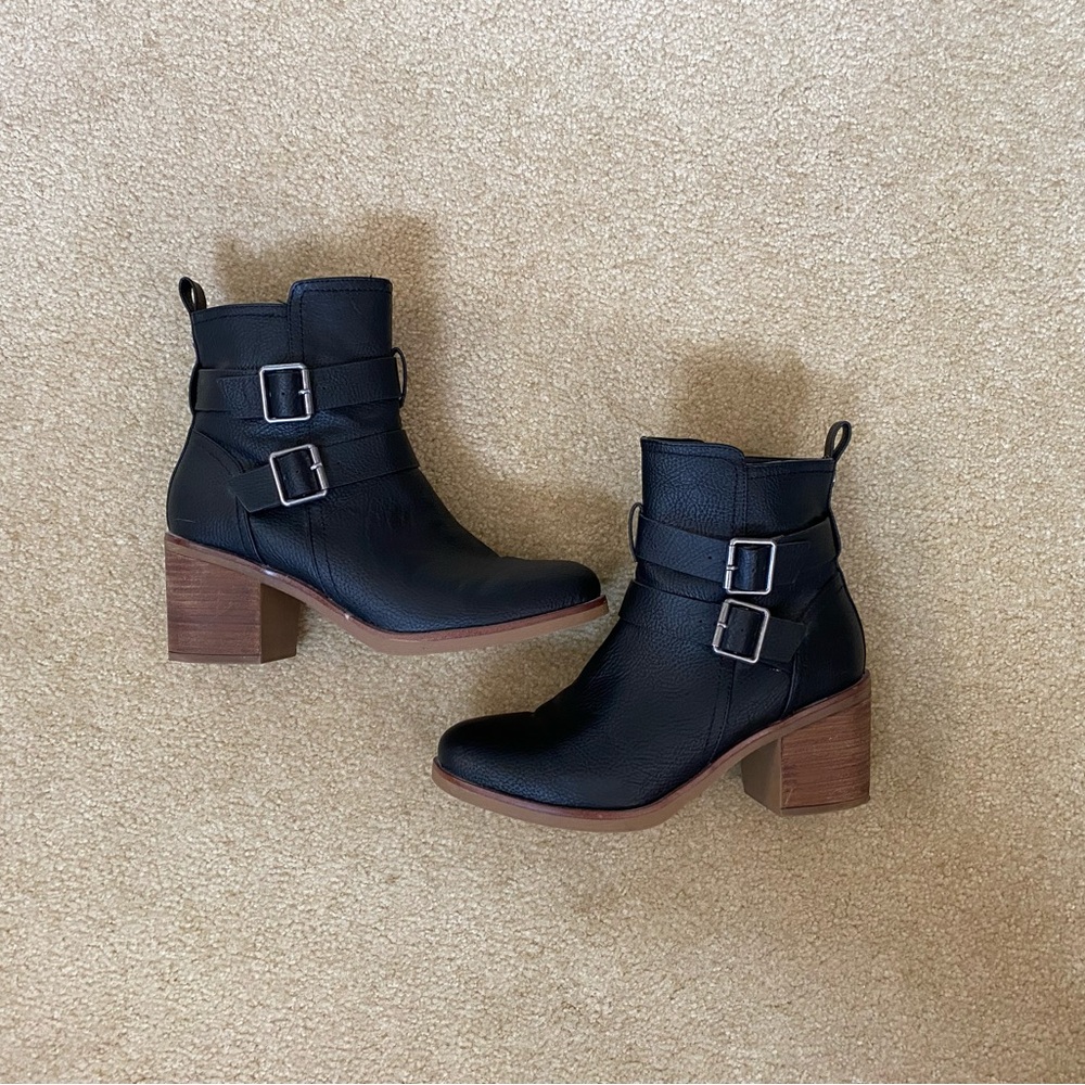 MIA Black Heeled Boots with Buckle Accents